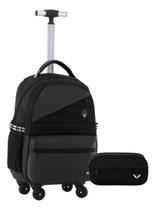 Mochila Com Rodinhas 360 Masculina Grande e Estojo Duplo, Preta, Com Alça Telescópica, 4 Rodas Giratórias, Para Escola e Viagem