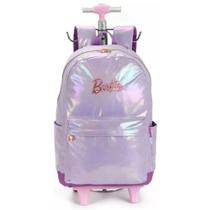 Mochila Com Rodinhas Barbie Holográfica Lilas - Luxcel