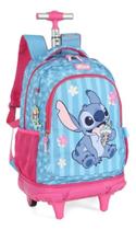 Mochila Com Rodinhas Escolar Stitch E Angel Pink e Azul - Luxcel sku 43672