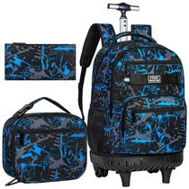 Mochila com Rodinhas FTJCF 3 Peças - Para Meninos, Homens e Adultos (Azul) Mochila com Rodinhas FTJCF 3 Peças - Para Meninos, Homens e Adultos (Azul)