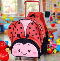 Mochila com Rodinhas Infantil - Joaninha Impermeável Escolar Capacidade: 14 Litros