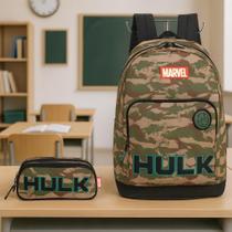 Mochila Costa Camuflada Hulk Escolar Juvenil Menino +Estojo