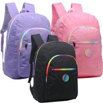 Mochila Costa Juvenil Feminino Nylon Lisa Ziper Arco-íris