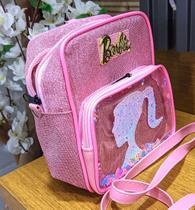 Mochila Costa Mini Bolsa Infantil Rosa Meninas com Ziper Bolso Princesas Barbie com Lacinho Gel Glitter para Passeio