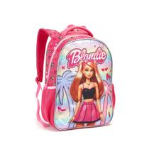 Mochila Costas Boneca Rosa Meninas Brilho Escolar