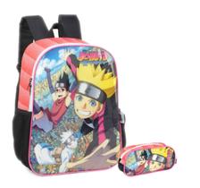 Mochila Costas Boruto Naruto Escolar Infantil com Estojo