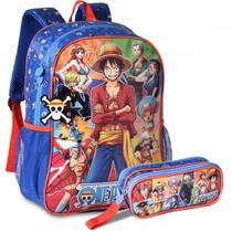 Mochila Costas e Estojo One Piece Escolar Estampa Meninos
