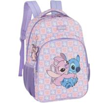 Mochila Costas Escolar Infantil Juvenil Stitch & Angel Lilás Disney Luxcel