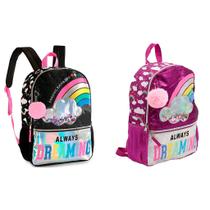 Mochila Costas Escolar Juvenil Glitter Gang Cg2107 c/ Pompom