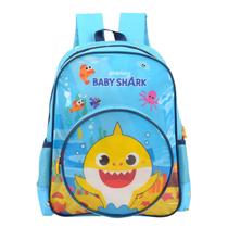 Mochila Costas Infantil Escola Passeio Baby Shark Azul Claro