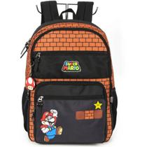 Mochila Costas Infantil Menino Super Mario Bros Marrom Preto