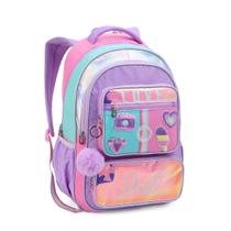 Mochila Costas Juvenil Feminina Escolar com Pompom