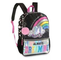 Mochila Costas Juvenil Glitter Always Dreaming Paetê Meninas
