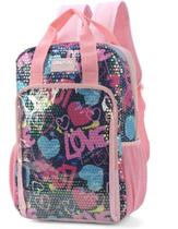 Mochila Costas Juvenil Love Up4you Rosa Lantejoula Luxcel