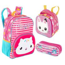 Mochila costas, lancheira e estojo gabby x friendship