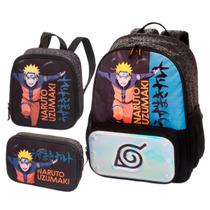 Mochila Costas + Lancheira + Estojo Box Naruto Ninja Run