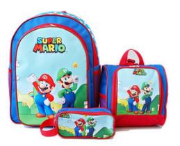 Mochila Costas Mario Bros Luigi Lancheira Estojo Kit - vix