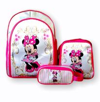 Mochila Costas Minnie Mouse Rosa Lancheira Estojo