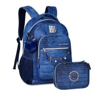 Mochila Costas Rebecca Bonbon Jeans Com Estojo Box Escolar