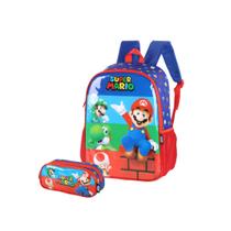 Mochila Costas Super Mario Com Estojo Duplo Infantil Escolar