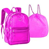 Mochila Costas Transparente Neon Com Bolsa de Cordão - Clio