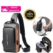 Mochila couro ombro bolsa bag antifurto usb transversal mala - cinza - liso
