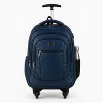 Mochila Couro Rodinha Notebook Executiva Universitária Azul