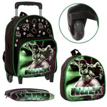 Mochila Criança Com Rodinha e Lancheira Incrível Hulk Menino Mochila Criança Com Rodinha e Lancheira Incrível Hulk Menino