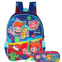 Mochila De Alças Gato Galáctico Com Estojo Infantil Duplo