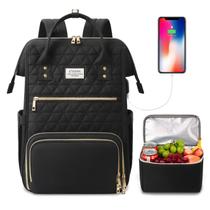 Mochila de almoço ETRONIK para mulheres, laptop de 15,6" com porta USB preta