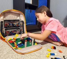 Mochila de armazenamento de brinquedos do bloco com organizador de placa de construção