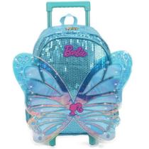Mochila de Carrinho Barbie Asas Borboleta 3D Luxcel Paetê Azul