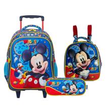 Mochila de Carrinho com Lancheira e Estojo Duplo Mickey Se