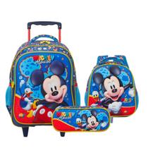 Mochila de Carrinho com Lancheira e Estojo Duplo Mickey Se