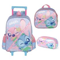 Mochila de carrinho com rodinhas de costas Infantil Escolar Stitch Luxcel