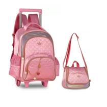 Mochila de carrinho e lancheira sortidas rosa/lilas/azul