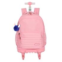 Mochila De Carrinho Escolar Infantil Stitch Rosa C Rodinha 360