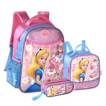 Mochila De Costa Alice No País Das Maravilhas Com Lancheira Térmica e Estojo Disney Escolar Infantil Volta ás Aulas Clio