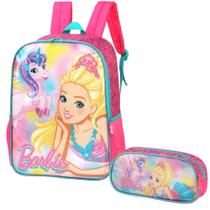 Mochila De Costa Com Estojo Barbie Sereia E Unicórnio Luxcel