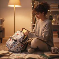 Mochila de Costa Escolar BT21 Branca Personagens Compartimentos Resistente 16 Litros