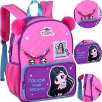 Mochila de Costa Escolar Infantil Luluca Follow Your Dreams Rosa Pompom Pulseira Clio Mochila de Costa Escolar Infantil Luluca Follow Your Dreams Rosa Pompom Pulseira Clio