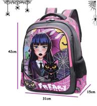 Mochila de costa escolar infantil menina grande Wandinha Freaky