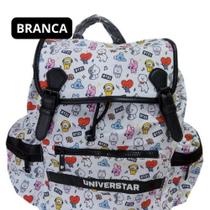 Mochila de Costa Infantil Fechamento Tipo Saco Personagens BT21 - Branca