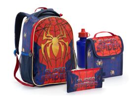 Mochila De Costa Infantil Seanite Aranha Kit Estojo Lancheira Garafa E Mosquetão Mochila De Costa Infantil Seanite Aranha Kit Estojo Lancheira Garafa E Mosquetão