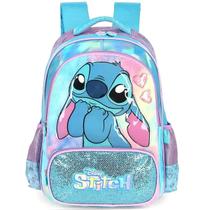 Mochila de Costa Infantil Stitch Escolar Azul Pelucia Menina