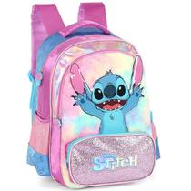 Mochila de Costa Infantil Stitch Escolar Roxo Pelucia Menina