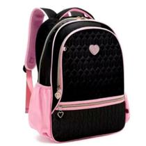Mochila De Costa Reforçado Escola Feminina Kika P/ Notebook Preto / Rosa