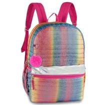 Mochila de Costas Arco Iris com pompom Rosa