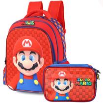 Mochila de Costas c/ Estojo Box Escolar Passeio Super Mário