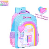 Mochila De Costas Com Glitter e Coração Fofo Arco-íris Infantil Escolar 2026 Mochila De Costas Com Glitter e Coração Fofo Arco-íris Infantil Escolar 2026
